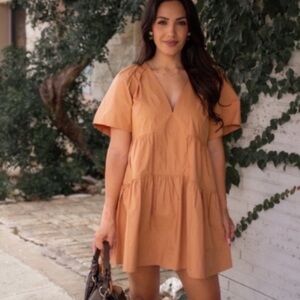 A.L.C. Dress Camila Tiered Mini Puff Sleeve in Peach